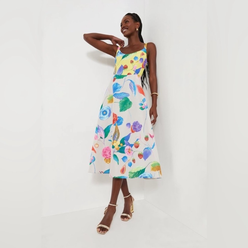 Tuckernuck White Midi Dress with Multicolor Floral Print